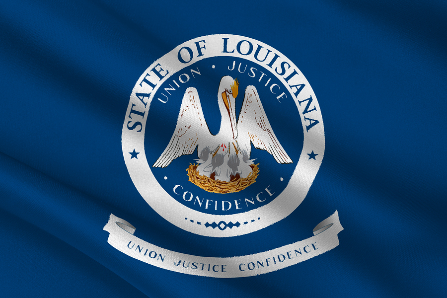 Flag of Louisiana is a state of United States. 3D illustration