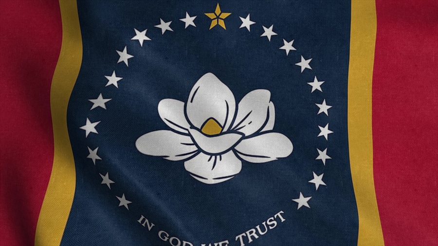 New Mississippi State Flag, Magnolia Flag. Flag Waving In The Wi